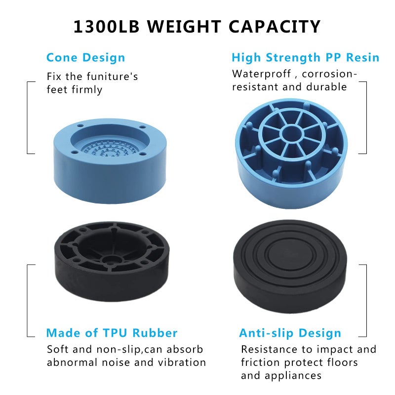 HANIHUA Round Bed Risers 4 Pack Blue Heavy Duty Furniture Risers Lifts Height 1"", 2 inch, Adjustable Bed Lifts Risers for Bed Frame, Furniture, Table, Sofa, Chair Risers Supports Up to 1,300 lbs - Image 4